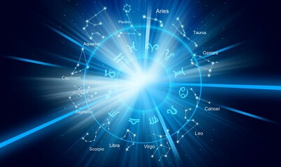 Fototapeta premium Zodiac sign icon on space background. Astrology.
