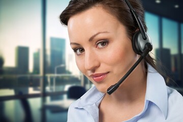 Call center female worker with headset