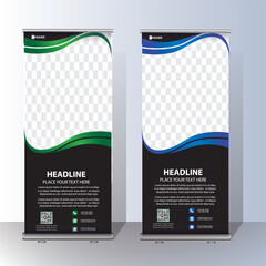 Roll Up Banner Signage Standee Template for Advertising and Multipurpose Use with Four Color Variations,display banner, brochure, x-banner, Standee Banner