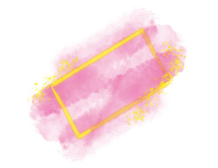 Pink watercolor abstract background brush paint texture design acrylic stroke poster illustration vector with golden glitter rectangle  frame. Perfect design for headline, logo and cards
