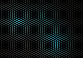 Banner blue line honeycomb geometry hexagon black background