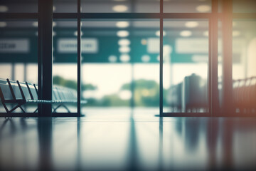 Fototapeta na wymiar Station waiting room blurred background, Generative AI