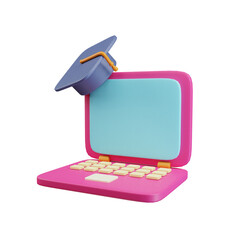 3d Render Illustration Icon Modern Scholarcap Laptop Object Education School
