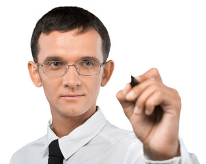 Portrait of young handsome businessman isolated on white background