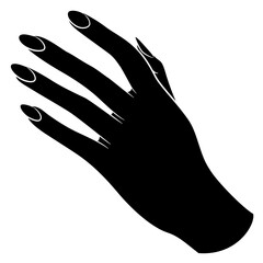 Obraz premium Beautiful female hand with long nails. Reaching or touching gesture. Black and white silhouette.
