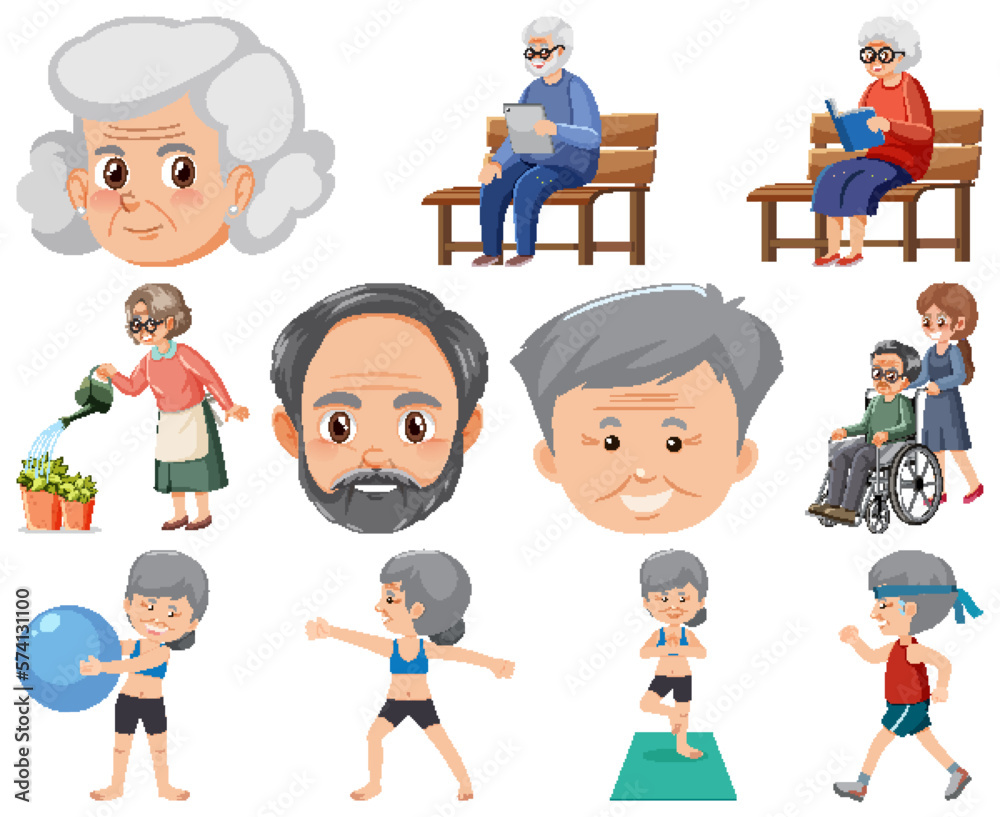 Sticker collection of elderly people icons