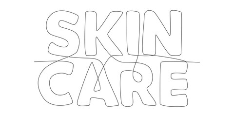 One continuous line of Skin Care word. Thin Line Illustration vector concept. Contour Drawing Creative ideas.