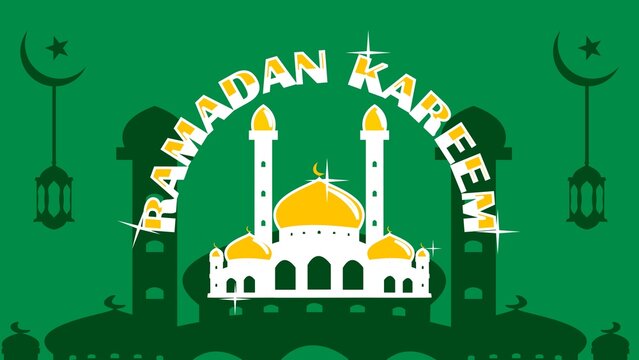 Ramadan Kareem Background with Mosque Icon Green Illustration. Islam Holy Month Ramadan Kareem Wallpaper