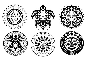 Obraz premium Polynesian circle tattoo design. Aboriginal samoan. Black and white texture, isolated vector. illustration eps10.
