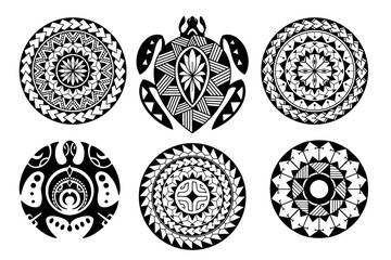 Polynesian circle tattoo design.  Aboriginal samoan. Black and white texture, isolated vector. illustration eps10.