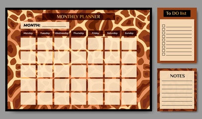 Monthly planner with To Do list on giraffe backdrop.
