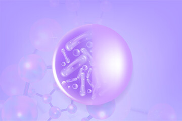 Probiotic and Hyaluronic acid skin solutions ad, purple collagen, and vitamin serum drop with cosmetic advertising background ready to use illustration vector.