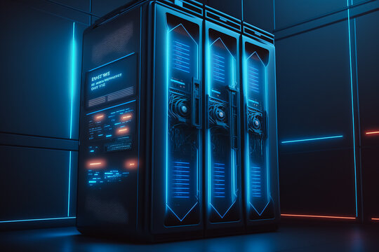 Advanced Server room and data center dark background. Generative AI