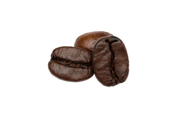 One shiny fresh roasted on top coffee beans brown isolated on PNG cutout. Most traded agricultural commodities in world. Coffee contains caffeine. It has properties of strength in humans.