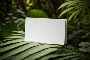 blank white business card mockup on a botanical background. Generative AI