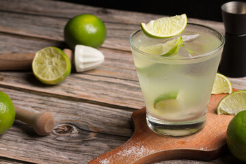 Caipirinha cocktail classic Brazilian cachaça, lime and sugar refreshing drink 