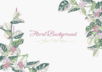 monstera plant leaves with colorful flower vector frame