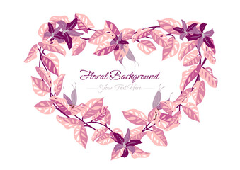 pink floral leaves with heart shape ornament vector.