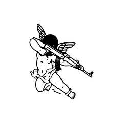 vector illustration of little angel with firearm