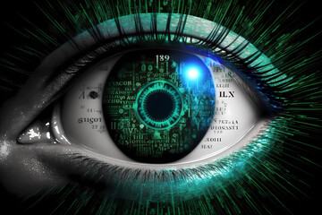 The Future Digital Concept of Iris and Retina Biometric Scan Identification and Security Verification Background Generative AI