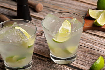 Caipirinha cocktail classic Brazilian cachaça, lime and sugar refreshing drink 