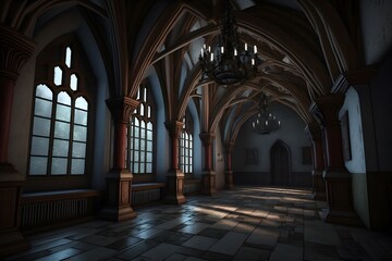 Obraz premium castle hallway created using AI Generative Technology