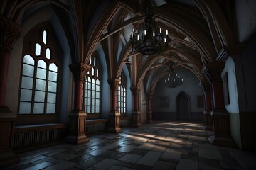 castle hallway created using AI Generative Technology