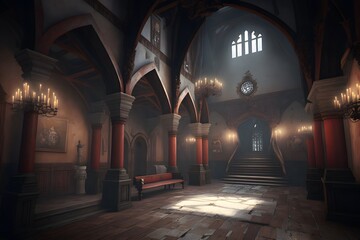 castle hallway created using AI Generative Technology