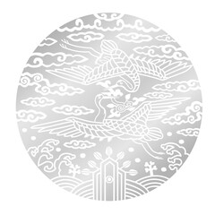Circular crane, cloud, and herb of immortality pattern, which are Korean traditional patterns, 
한국전통문양인 원형 학과 구름,불로초 패턴