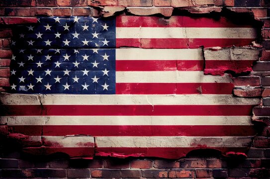 American Flag Brick Wall Generative AI