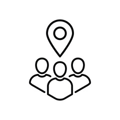 meeting location or team place thin line icon. outline trend modern crowd logotype graphic stroke design web element isolated on white. concept of real estate company symbol or public space badge