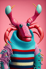 Lobster  in Sweater as Fashion Model Bright Colors Generative AI Digital Illustration Part#220223