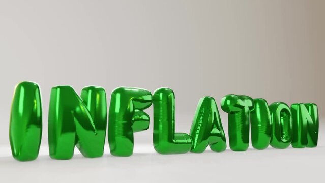 Inflation text with dollar sign inflating and rising like a balloon close up
