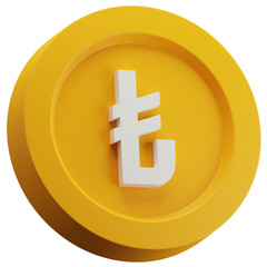 Turkish Lira Gold Coin 3d Illustration. Turkish Currency Symbol. European Money Sign.