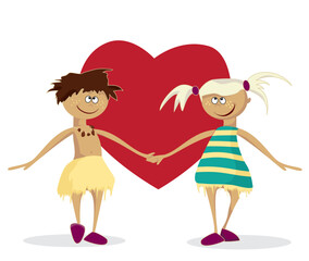 The boy and the girl against heart.