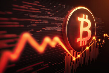 Bitcoin trading bear market with red stick trading chart and arrows. generative ai