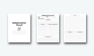 Sermon Notes Journal logbook planner template design for Low content KDP interior - obrazy, fototapety, plakaty