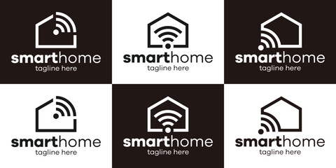 logo design set home and wireless icon vector illustration