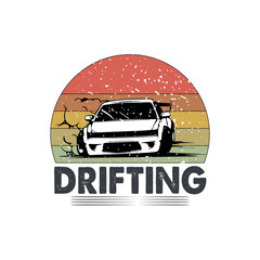 funny vintage retro sunset Drifting car racing car T-shirt design, vintage retro, sunset, Drifting car, racing car, quote,text design for t-shirts, prints, posters, stickers © Mizanur