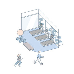 建物の中のジム部屋。ストレッチや運動のための空間