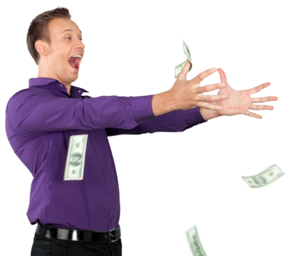 Casually dressed male throwing cash in the air