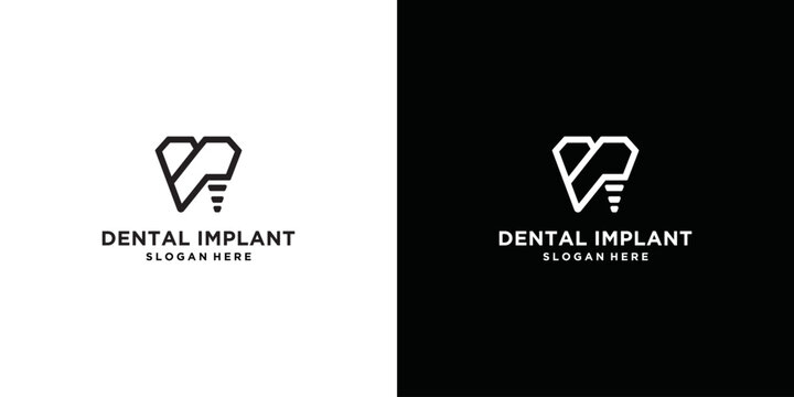 Dentistry clinic logo design with dental implant logo abstract geometric lines creative design