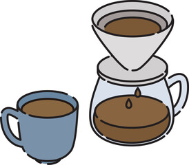 飲み物：コーヒー（コーヒーカップ、サーバー、ドリッパー）
