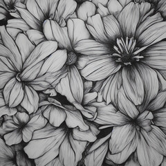 illustrative black and white flowers. generative ai