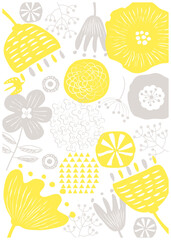 北欧風_花柄イエロー背景縦