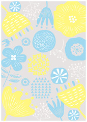 北欧風_花柄イエロー背景縦