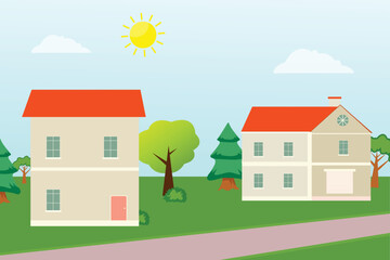 Home realistic style village Vector illustration