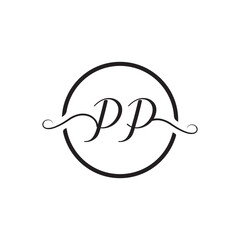   Initial Handwritten PP P P Letters Logo with a minimalist design.