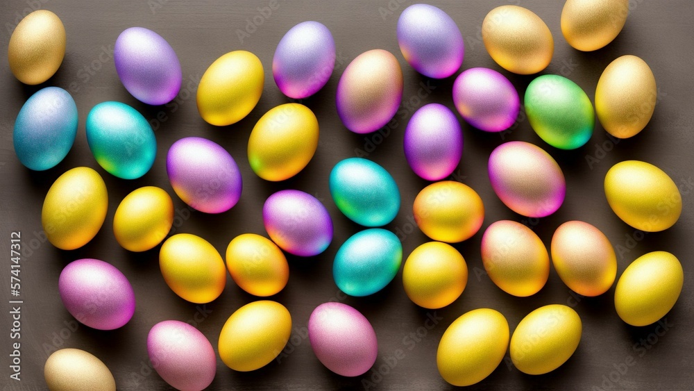 Wall mural Happy easter! A bunch of colorful eggs / Texture / Easter Eggs / Ostern / Eastern - Decoration concept for greetings and presents on Easter Day celebrate time / Copy Space / Space for Text / Easteregg