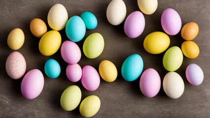 Happy easter! A bunch of colorful eggs / Texture / Easter Eggs / Ostern / Eastern - Decoration concept for greetings and presents on Easter Day celebrate time / Copy Space / Space for Text / Easteregg